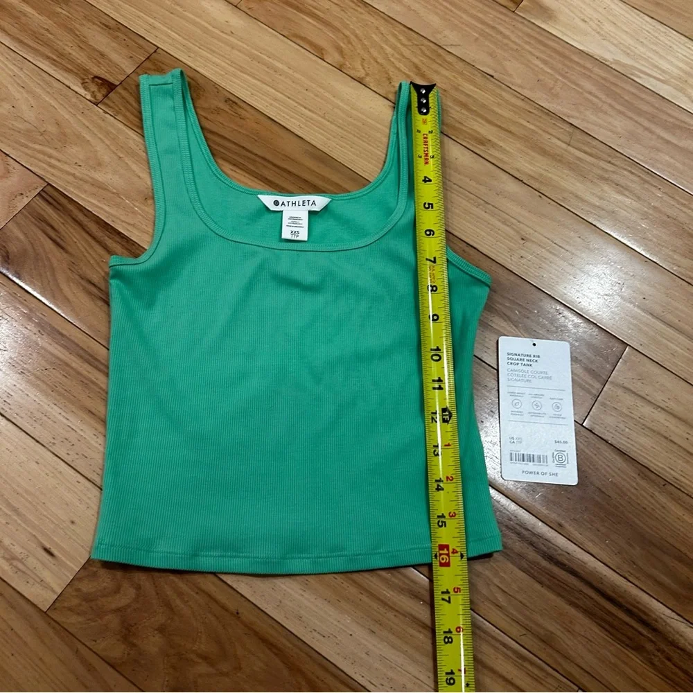 NWT Athleta Signature Rib Square Neck Crop Tank Top Green Shirt - Women’s XXS - Picture 6 of 7